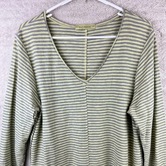 CUT LOOSE Linen Tunic Striped Top Large - Picture 2 of 14